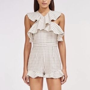 Amur Seersucker Knit Ruffle Babydoll Romper XS Summer Adorable Cute